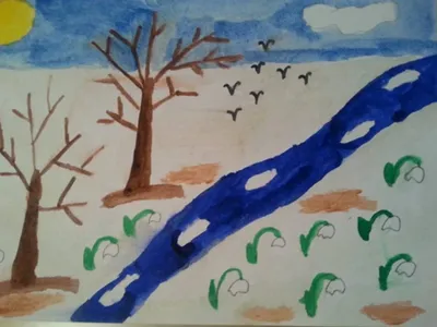 Рисование для детей - рисунок на тему \"Весна пришла\" гуашью поэтапно |  Рисуем вместе | Онлайн школа рисования | Дзен