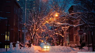 Фото Размытый фон Зима Мосты парк снега Ночь Уличные фонари город