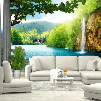 Обои фотообои фотообои 3d на стену обои флизелиновые фото обои на стену  Восхитительный лес с водопадами и река с голубой водой. | AliExpress