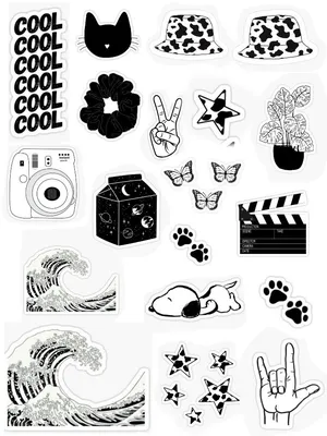 Черно-белые стикеры | 미적 스티커, 인쇄용 스티커, 빈티지 태그