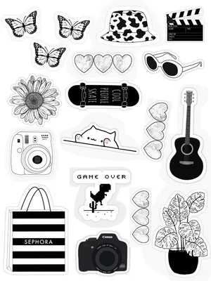 Black and white stickers | Cute laptop stickers, Scrapbook stickers  printable, Black and white stickers