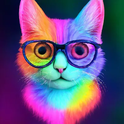 Радужный кот в очках 3д 4к 16к …» — создано в Шедевруме