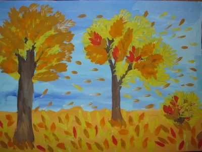 Детский рисунок \"Осенний пейзаж\" Stock Photo | Adobe Stock