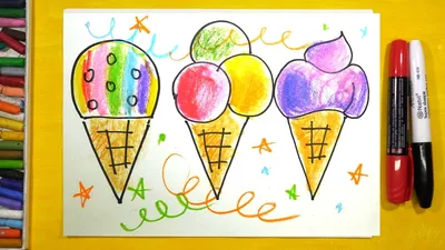 Как нарисовать Мороженое, Урок рисования для детей от 3 лет - YouTube