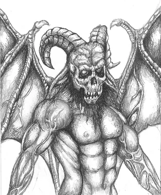 Демон, рисунок карандашом, чёрно-…» — создано в Шедевруме