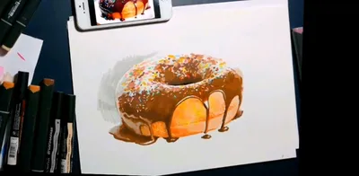 шоколадный пончик, вектор или цветной рисунок Иллюстрация вектора -  иллюстрации насчитывающей еда, застеклено: 160168339
