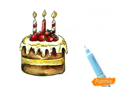 Тортик на день рождения рисунок легко (49 фото) » рисунки для срисовки на  Газ-квас.ком