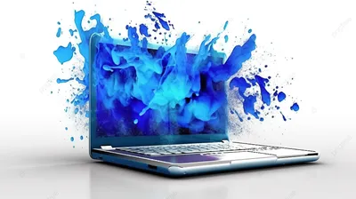 3d иллюстрация пятен синей краски окрашивающих ноутбук, клавиатура  ноутбука, ноутбук, компьютер ноутбук фон картинки и Фото для бесплатной  загрузки