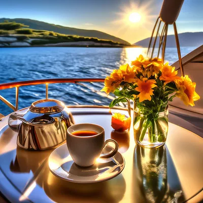 Доброе утро на яхте, солнце, чашка…» — создано в Шедевруме