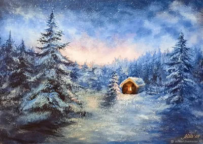 Домик зимой, снеговик, новогодняя ё…» — создано в Шедевруме