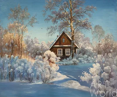 Картина маслом \"Домик в деревне зимой\" 50x60 AR200406 купить в Москве