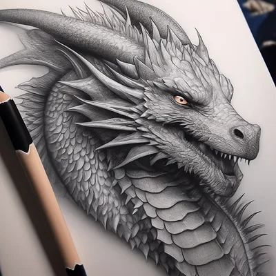 Рисунок карандашом дракон ,…» — создано в Шедевруме