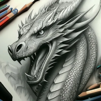Рисунок дракона красиво карандаш» — создано в Шедевруме