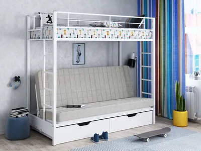 Двухъярусная кровать с диваном Мадлен-3 - кровать от производителя ФОРМУЛА  МЕБЕЛИ, купить, заказать в Москве по низкой цене.