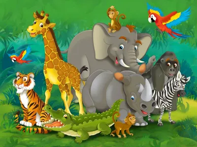 Иллюстрация Животные в джунглях в стиле декоративный, детский,