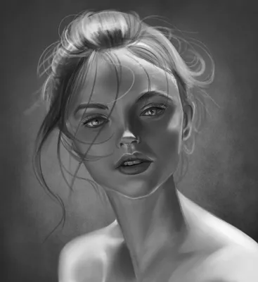 Картина на полотне Черно-белое стилизованное изображение лица молодой  девушки на черном фоне № s34449 в ART-holst.com.ua