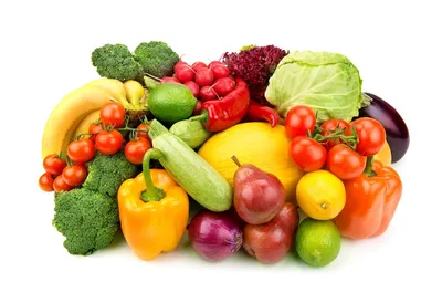 Фрукты и овощи изолированные на белом фоне Стоковое Фото - изображение  насчитывающей сортировано, урожаи: 211467830