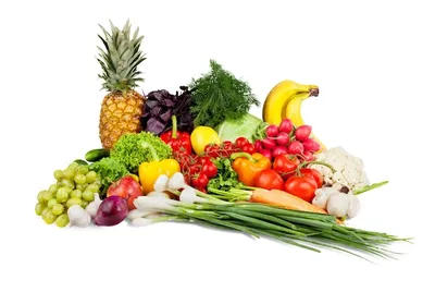 Изображение фруктов и овощей на белом фоне | Премиум Фото
