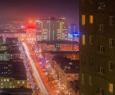 Центр города Мурманск в Полярную ночь. — Фото №344460