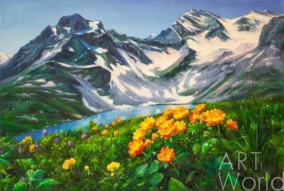 Летний пейзаж маслом \"Цветы и горы, горы и цветы N3\" 60x90 AR181102 купить  в Москве