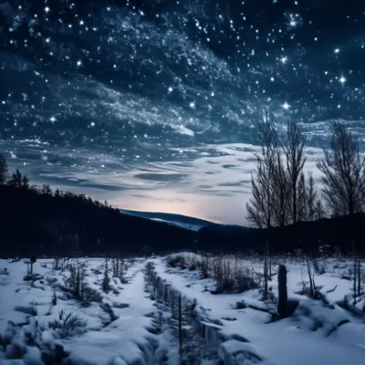Ночное небо , зима, грусть» — создано в Шедевруме
