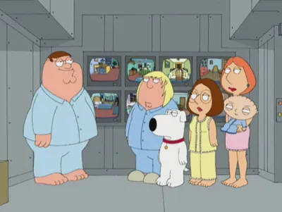 Обои на рабочий стол Семья Гриффинов перед телевизором из мультфильма  Гриффины / Family Guy, обои для рабочего стола, скачать обои, обои бесплатно