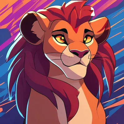 Бордовая львица из мультфильма король…» — создано в Шедевруме