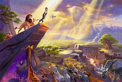 Купить картину на холсте \"Животные – герои мультфильма \"Король Лев\" (The  Lion King) стоят на краю скалы во главе с Симбой\" с доставкой недорого |  Интернет-магазин \"АртПостер\"