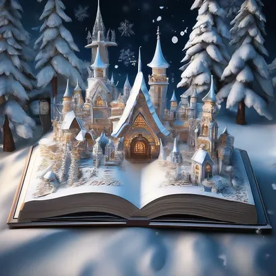 Раскрытая книга сказок про зиму» — создано в Шедевруме