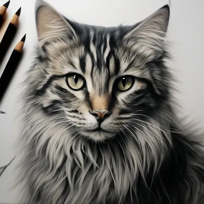 Рисунок кота карандашом» — создано в Шедевруме