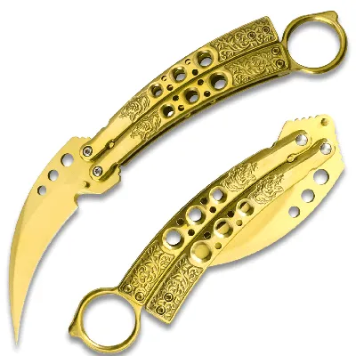 Gold Karambit Tactical Butterfly Knife Sharp Limited Edition - Edge Import