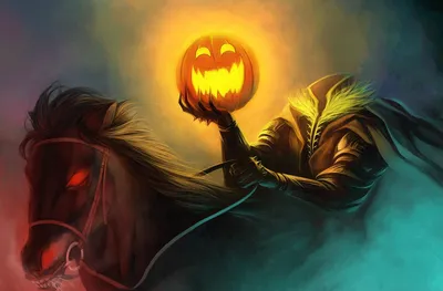 Обои на рабочий стол Табличка с надписью Happy Halloween / Счастливого  Хеллоуина поставлена в темном лесу среди тыкв, обои для рабочего стола,  скачать обои, обои бесплатно