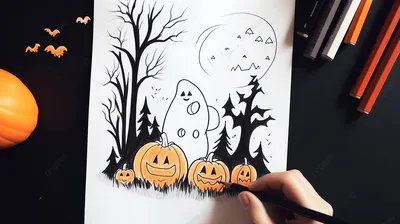 Счастливый хэллоуин раскраска страшная тыква джек нарисованная вручную  линия иллюстрация | Премиум векторы