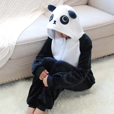 Купить Унисекс аниме пижамы кигуруми панда косплэй костюм толстовки  вечерние флисовые пижамы ночное белье | Joom