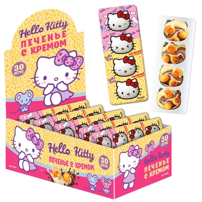 Печенье с кремом в блистере в форме Китти 4 порции в шоу-боксе, TM «Hello  Kitty»