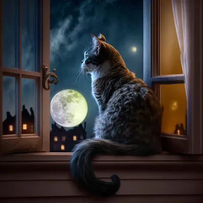 Кошка смотрит на Луну | Пикабу | Дзен