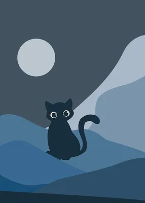 Кошка и луна | Премиум векторы