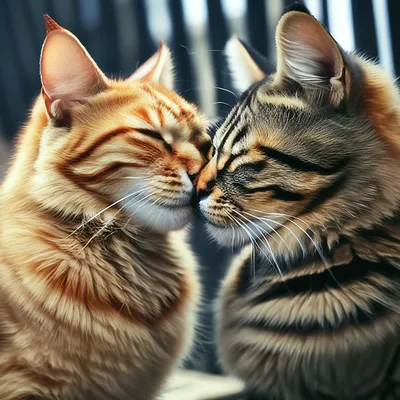 Кот и кошка целуются» — создано в Шедевруме