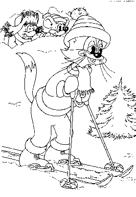 Раскраска Леопольд на лыжах | Раскраски из мультфильма Приключение кота  Леопольда