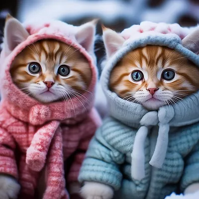 Котята в одежде зимой» — создано в Шедевруме