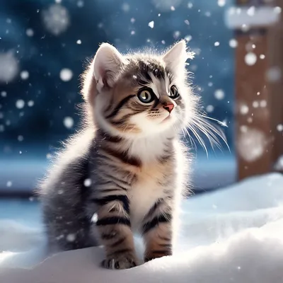 Котенок зимой когда падает снег …» — создано в Шедевруме