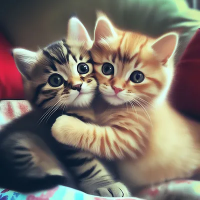 Два милых котика обнимаются» — создано в Шедевруме