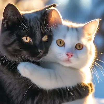 Милые котики обнимаются. один котик …» — создано в Шедевруме