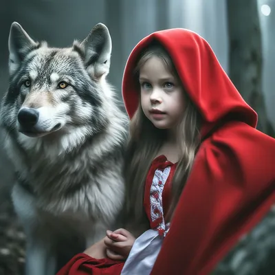 Красная шапочка и серый волк, …» — создано в Шедевруме