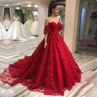 Красное платье для выпускного вечера с открытыми плечами, кружевное бальное  платье, вечерние платья для свадьбы, 2020, официальное бальное платье на  выпускной | AliExpress