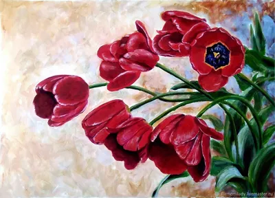 Фотообои Красные тюльпаны на фоне гор купить на стену • Эко Обои