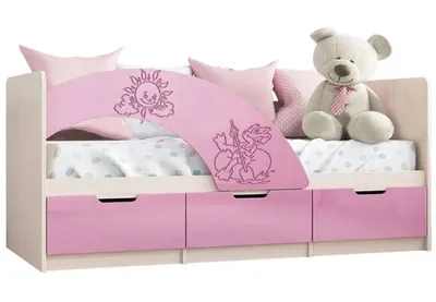 Купить Кровать детская с ящиками Мульт 160х80 см розовый, дуб беленый в  Мурманске.Кровать детская с ящиками Мульт 160х80 см розовый, дуб беленый  цена 2021 Мебель в Мурманске