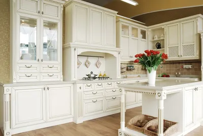 Угловая белая кухня в стиле современная классика White Flower