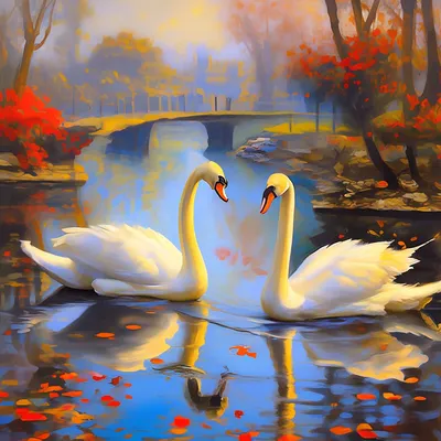 Пара лебедей в пруду — Фото №1358703