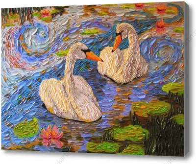 Лебеди на пруду – картина в раме - купить оптом и в розницу, цена, доставка